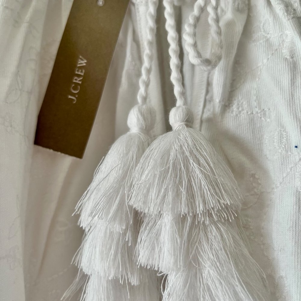 J Crew Embroidered Tassel-Tie Peasant top - White Large L - Picture 4 of 7